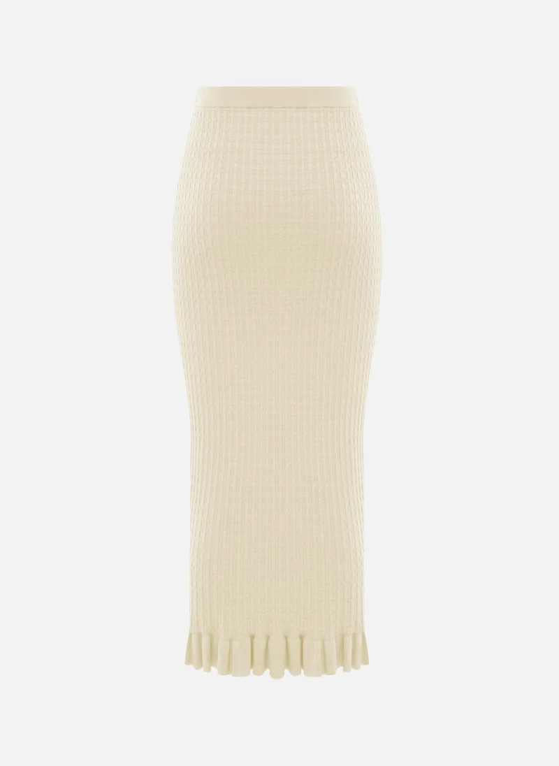 Lichi  Straight textured-knit midi skirt with ruffles for Women | Best Price UAE